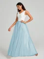 A-Line/Princess V-neck Floor-Length Sleeveless Tulle Bridesmaid Dress