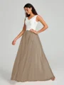A-Line/Princess V-neck Floor-Length Sleeveless Tulle Bridesmaid Dress