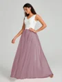 A-Line/Princess V-neck Floor-Length Sleeveless Tulle Bridesmaid Dress