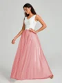 A-Line/Princess V-neck Floor-Length Sleeveless Tulle Bridesmaid Dress