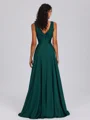 A-line V-neck Pleated Floor-Length Silk Like Satin Bridesmaid Dress