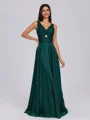 A-line V-neck Pleated Floor-Length Silk Like Satin Bridesmaid Dress
