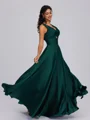 A-line V-neck Pleated Floor-Length Silk Like Satin Bridesmaid Dress