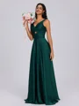 A-line V-neck Pleated Floor-Length Silk Like Satin Bridesmaid Dress