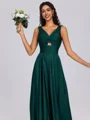 A-line V-neck Pleated Floor-Length Silk Like Satin Bridesmaid Dress