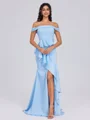Sheath Off-the-Shoulder Ruffles Floor-Length Charmeuse Bridesmaid Dress