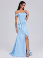 Sheath Off-the-Shoulder Ruffles Floor-Length Charmeuse Bridesmaid Dress