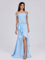 Sheath Off-the-Shoulder Ruffles Floor-Length Charmeuse Bridesmaid Dress
