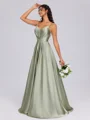 A-line V-neck Pleated Floor-Length Silk Like Satin Bridesmaid Dress