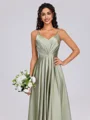 A-line V-neck Pleated Floor-Length Silk Like Satin Bridesmaid Dress