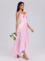 A-line V-neck Pleated Ankle-Length Silk Like Satin Bridesmaid Dress