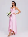 A-line V-neck Pleated Ankle-Length Silk Like Satin Bridesmaid Dress