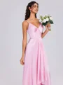 A-line V-neck Pleated Ankle-Length Silk Like Satin Bridesmaid Dress