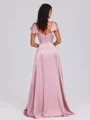 A-line Square Short Sleeves Floor-Length Silk Like Satin Bridesmaid Dress