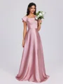 A-line Square Short Sleeves Floor-Length Silk Like Satin Bridesmaid Dress