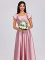 A-line Square Short Sleeves Floor-Length Silk Like Satin Bridesmaid Dress