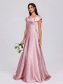 A-line Square Short Sleeves Floor-Length Silk Like Satin Bridesmaid Dress