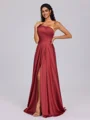 A-line One-Shoulder Pleated Floor-Length Silk Like Satin Bridesmaid Dress