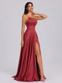 A-line One-Shoulder Pleated Floor-Length Silk Like Satin Bridesmaid Dress