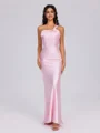 Sheath One-Shoulder Pleated Ankle-Length Silk Like Satin Bridesmaid Dress