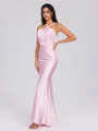 Sheath One-Shoulder Pleated Ankle-Length Silk Like Satin Bridesmaid Dress