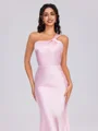 Sheath One-Shoulder Pleated Ankle-Length Silk Like Satin Bridesmaid Dress