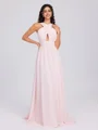 A-line Halter Pleated Floor-Length Chiffon Bridesmaid Dress