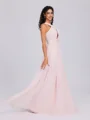 A-line Halter Pleated Floor-Length Chiffon Bridesmaid Dress