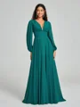 A-Line/Princess V-neck Sweep/Brush Train Long Sleeves Chiffon Bridesmaid Dress