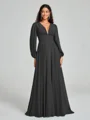 A-Line/Princess V-neck Sweep/Brush Train Long Sleeves Chiffon Bridesmaid Dress