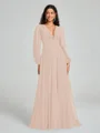 A-Line/Princess V-neck Sweep/Brush Train Long Sleeves Chiffon Bridesmaid Dress