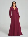 A-Line/Princess V-neck Sweep/Brush Train Long Sleeves Chiffon Bridesmaid Dress