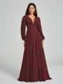 A-Line/Princess V-neck Sweep/Brush Train Long Sleeves Chiffon Bridesmaid Dress