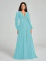 A-Line/Princess V-neck Sweep/Brush Train Long Sleeves Chiffon Bridesmaid Dress