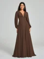 A-Line/Princess V-neck Sweep/Brush Train Long Sleeves Chiffon Bridesmaid Dress