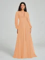 A-Line/Princess V-neck Sweep/Brush Train Long Sleeves Chiffon Bridesmaid Dress