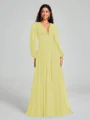 A-Line/Princess V-neck Sweep/Brush Train Long Sleeves Chiffon Bridesmaid Dress