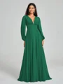 A-Line/Princess V-neck Sweep/Brush Train Long Sleeves Chiffon Bridesmaid Dress
