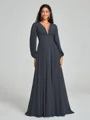 A-Line/Princess V-neck Sweep/Brush Train Long Sleeves Chiffon Bridesmaid Dress