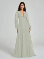 A-Line/Princess V-neck Sweep/Brush Train Long Sleeves Chiffon Bridesmaid Dress