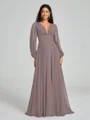 A-Line/Princess V-neck Sweep/Brush Train Long Sleeves Chiffon Bridesmaid Dress