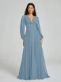 A-Line/Princess V-neck Sweep/Brush Train Long Sleeves Chiffon Bridesmaid Dress