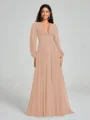 A-Line/Princess V-neck Sweep/Brush Train Long Sleeves Chiffon Bridesmaid Dress