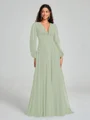 A-Line/Princess V-neck Sweep/Brush Train Long Sleeves Chiffon Bridesmaid Dress