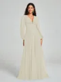A-Line/Princess V-neck Sweep/Brush Train Long Sleeves Chiffon Bridesmaid Dress