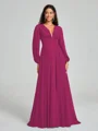 A-Line/Princess V-neck Sweep/Brush Train Long Sleeves Chiffon Bridesmaid Dress