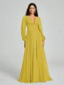 A-Line/Princess V-neck Sweep/Brush Train Long Sleeves Chiffon Bridesmaid Dress