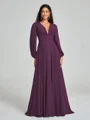 A-Line/Princess V-neck Sweep/Brush Train Long Sleeves Chiffon Bridesmaid Dress