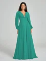 A-Line/Princess V-neck Sweep/Brush Train Long Sleeves Chiffon Bridesmaid Dress