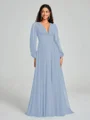 A-Line/Princess V-neck Sweep/Brush Train Long Sleeves Chiffon Bridesmaid Dress